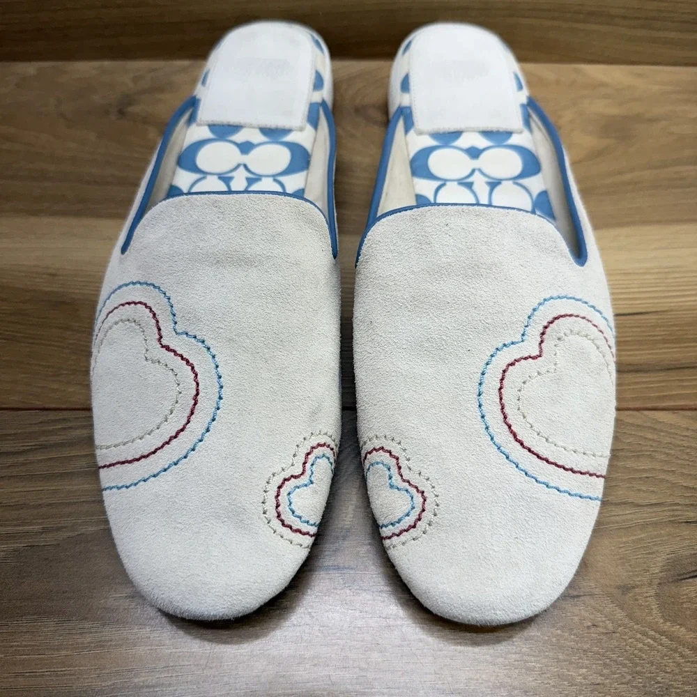 COACH Y2K Bone Suede Slippers House Womens 9 Heart Stitched Zoey
